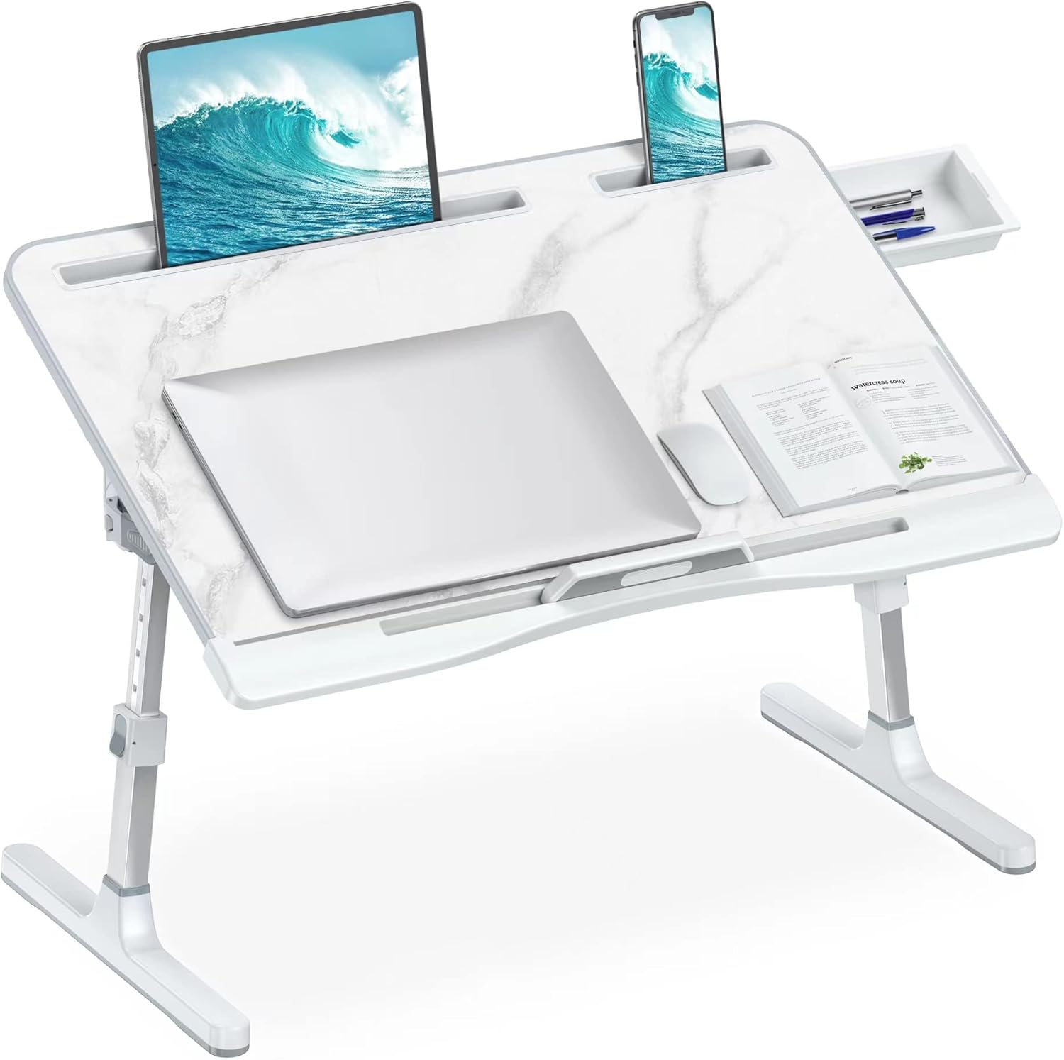 Adjustable Laptop Table - Adjustable Laptop Bed Desk with Drawer,