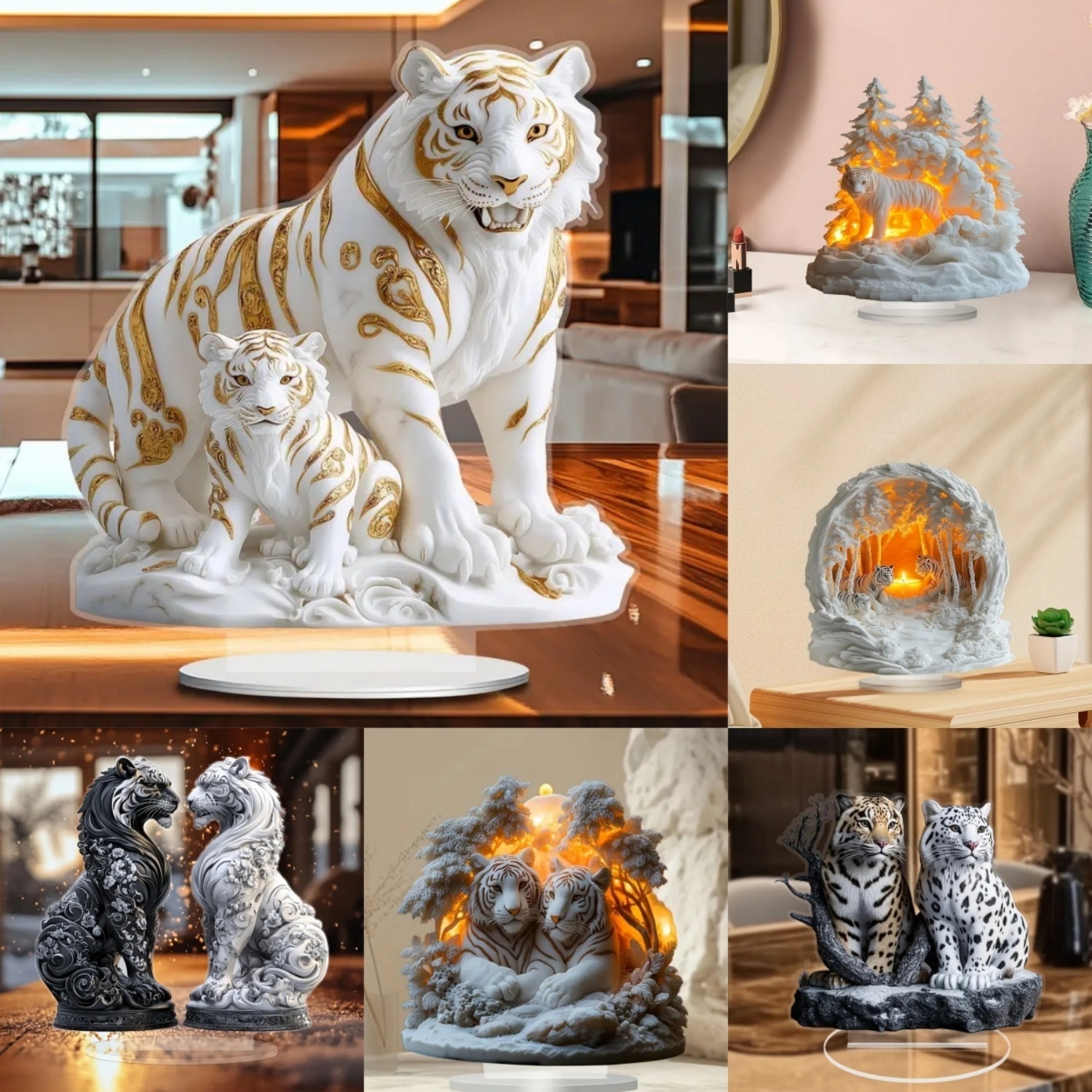 Office Furniture Direct - Two Tigers Statue,2D Flat Animals Acrylic