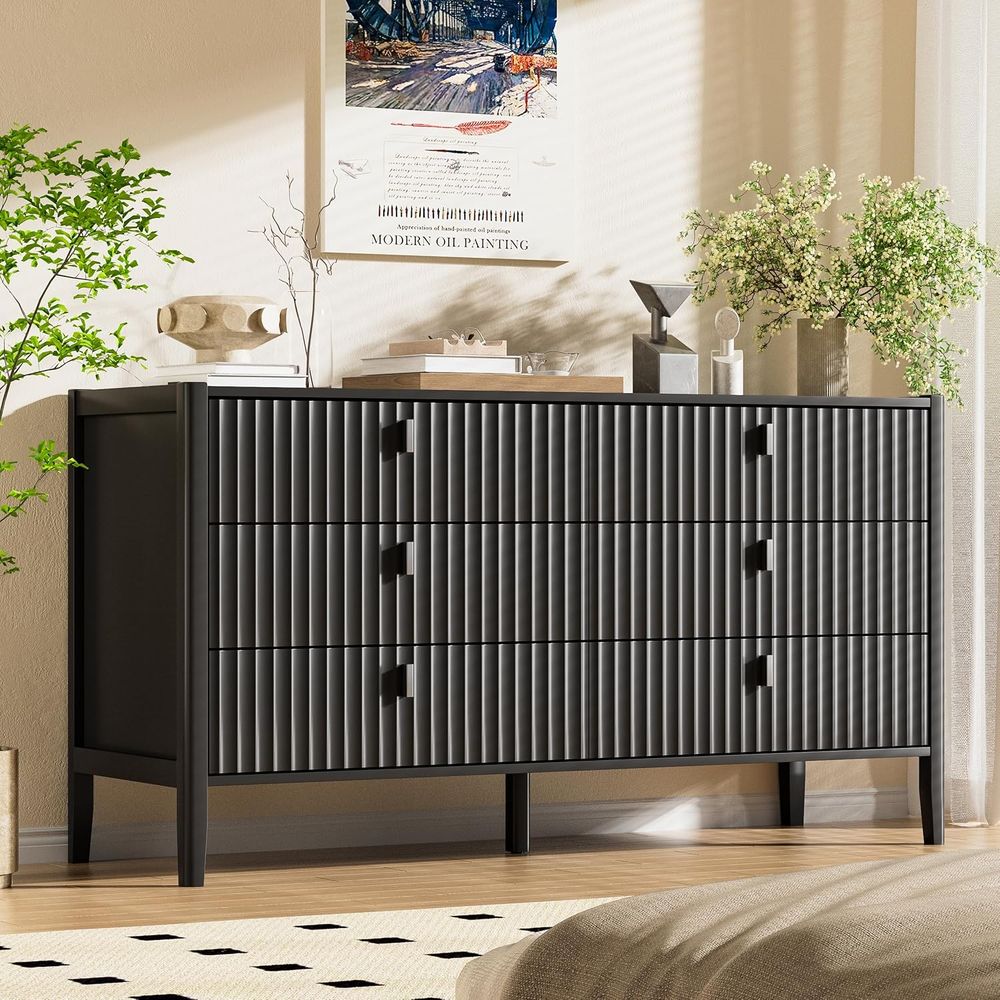 Office Storage Cabinet - 6-Drawer Solid Wood Chest with Metal