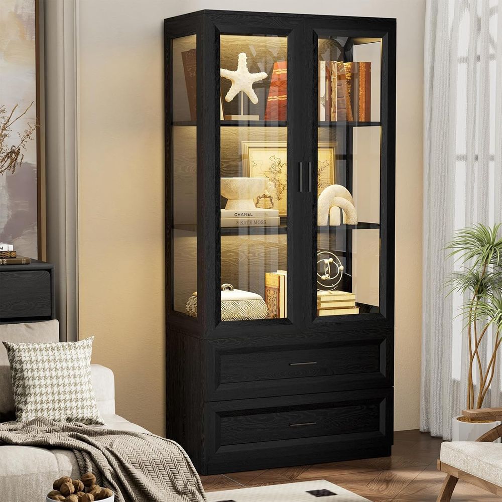 Office Storage Cabinet - LED-Illuminated Acrylic Display Cabinet, 67 Curio