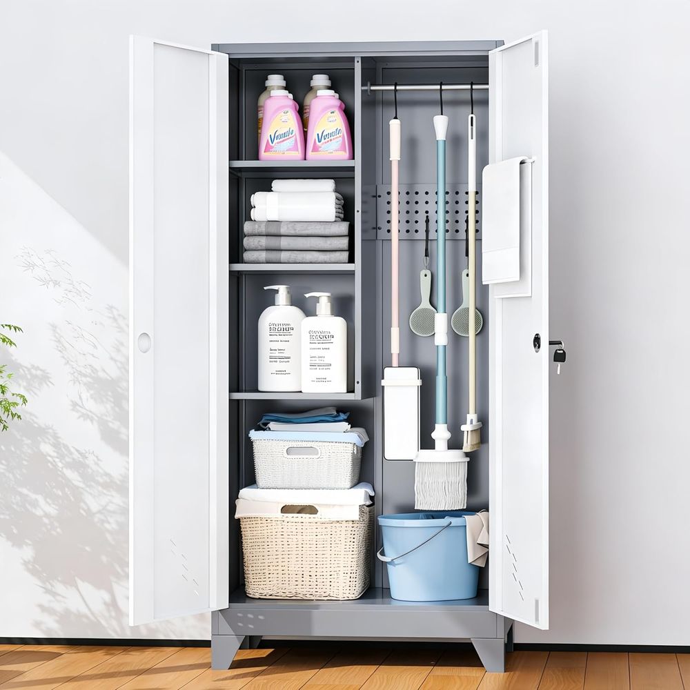 Office Storage Cabinet - Metal Utility Cabinet with 2 Doors,