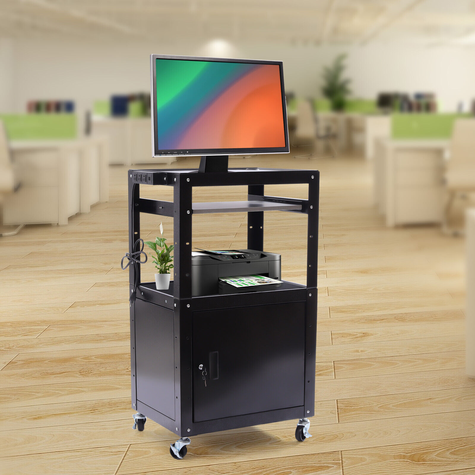 Adjustable Laptop Table - Portable Black AV Cart Steel Adjustable