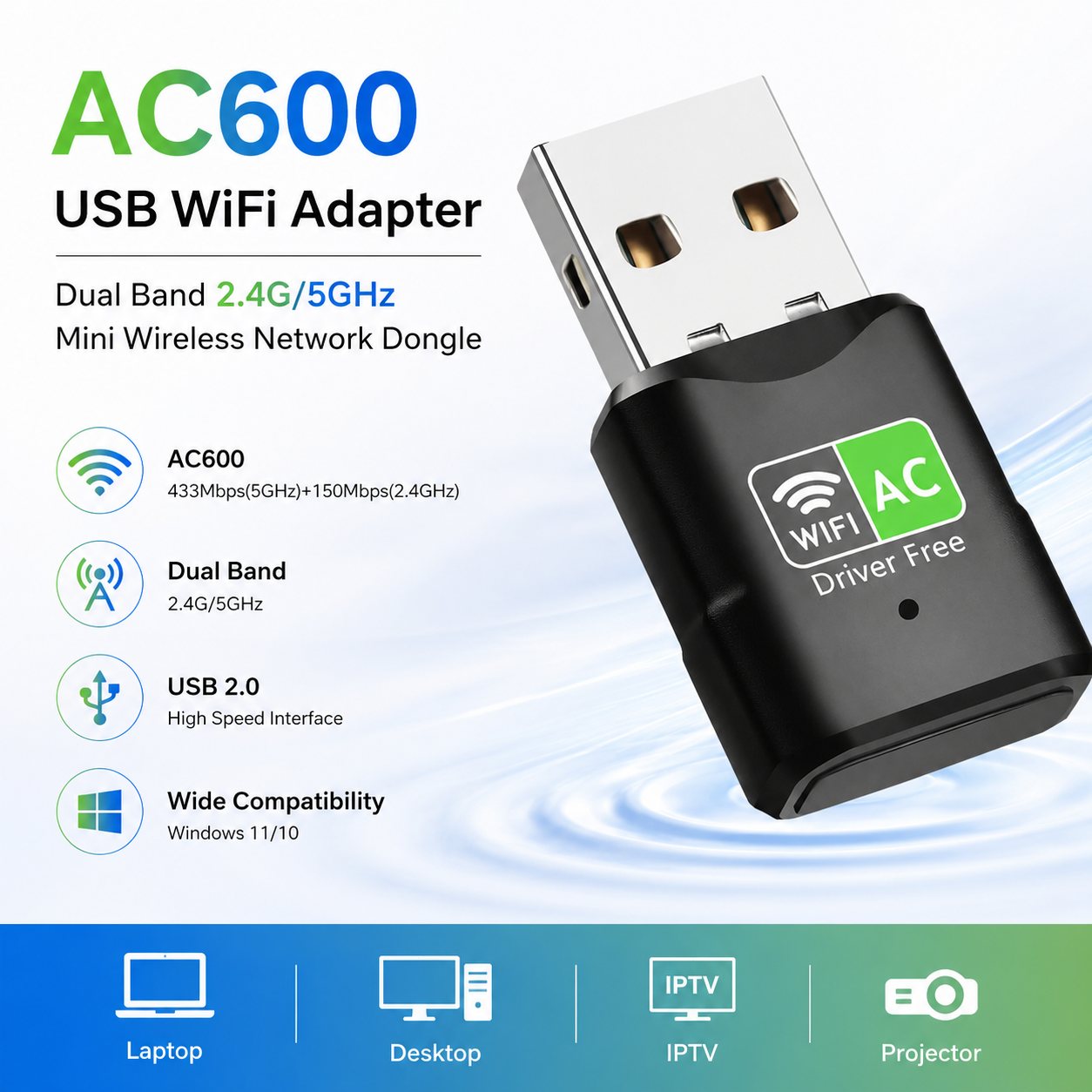Adjustable Laptop Table - AC600 USB WiFi Adapter, Dual Band