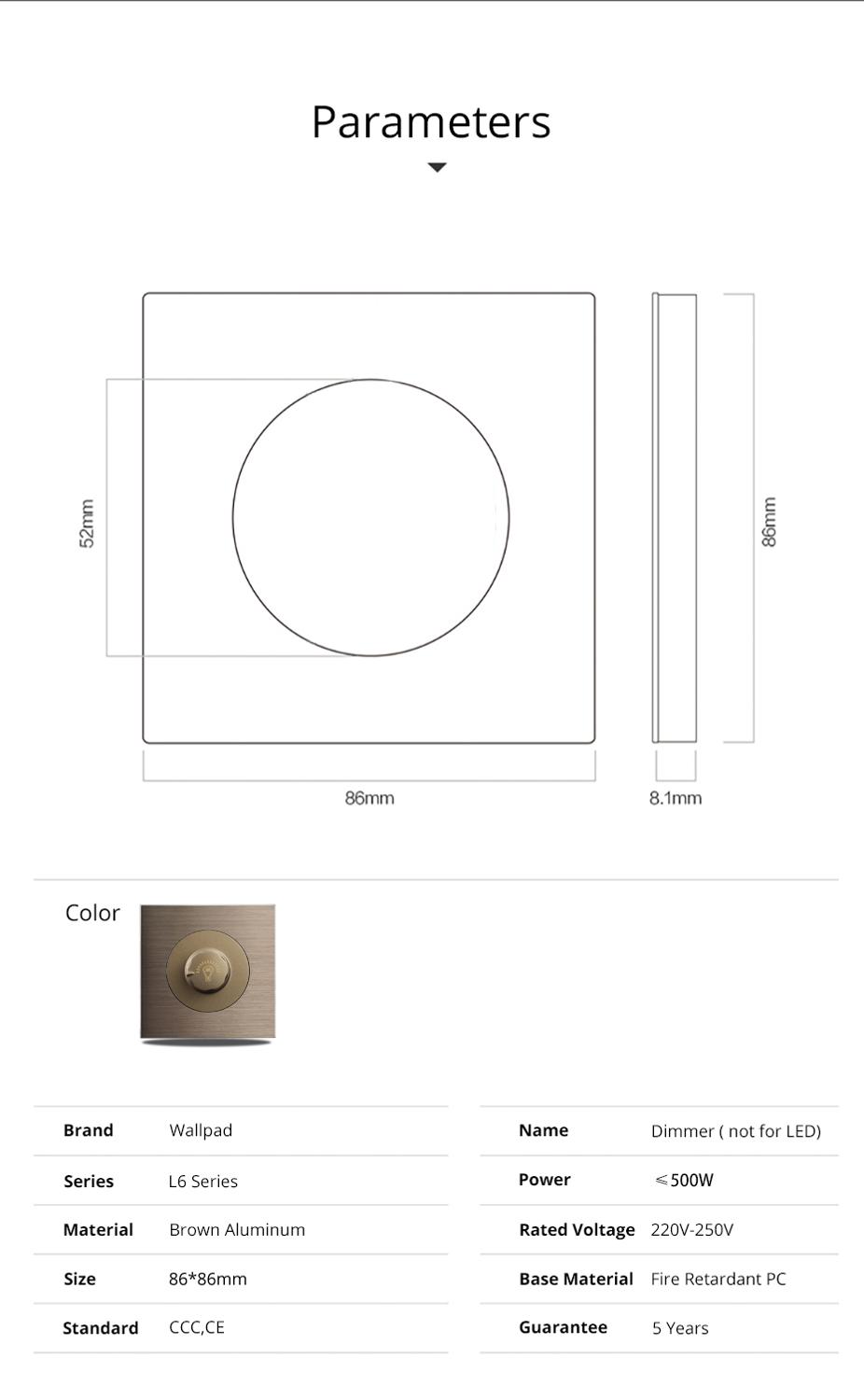 Wallpad L6 500W Dimmer Switch  - Office Furniture Uk のレビューと価格