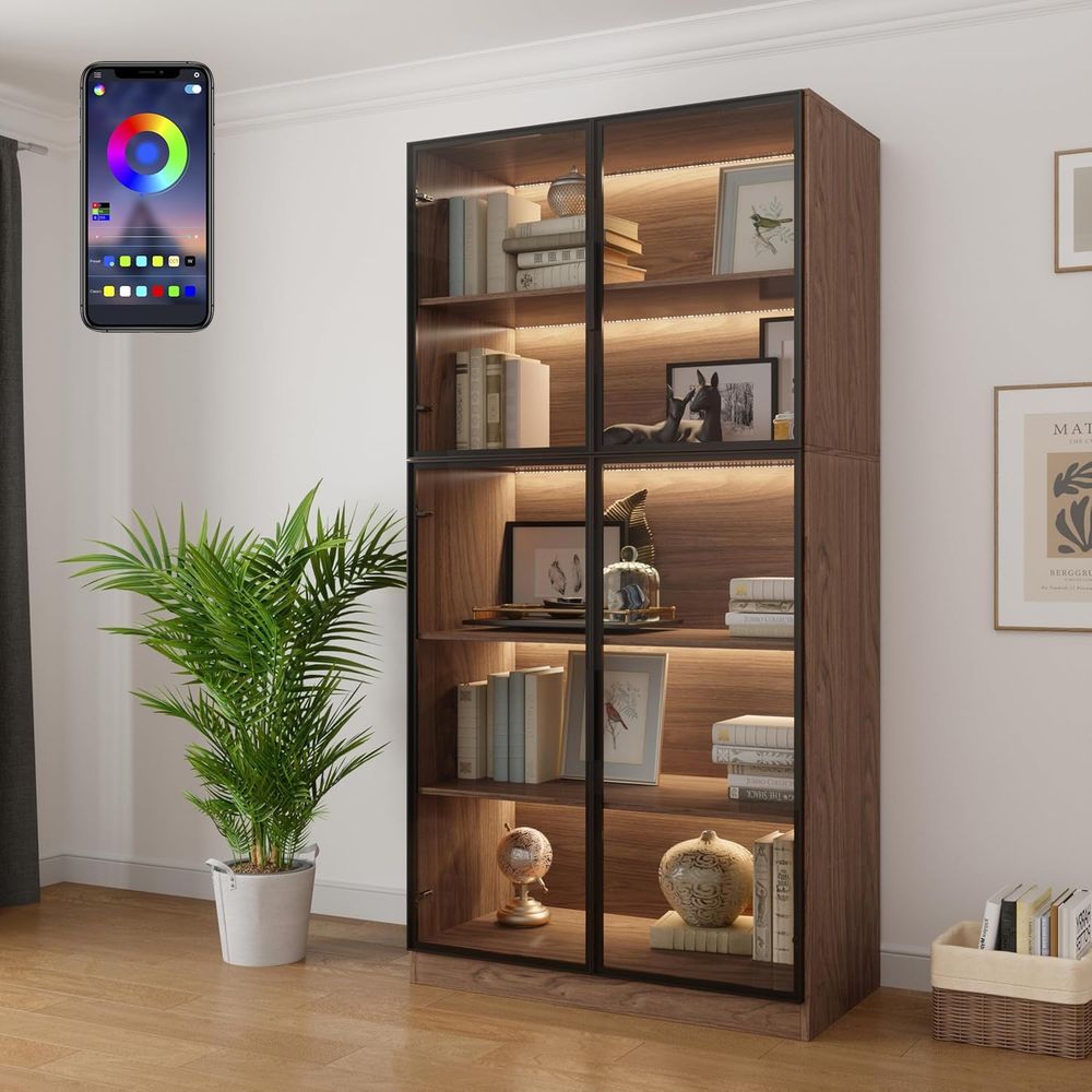 78.7 LED-lit 5-Tier Glass Door - Office Storage Cabinet のレビューと価格
