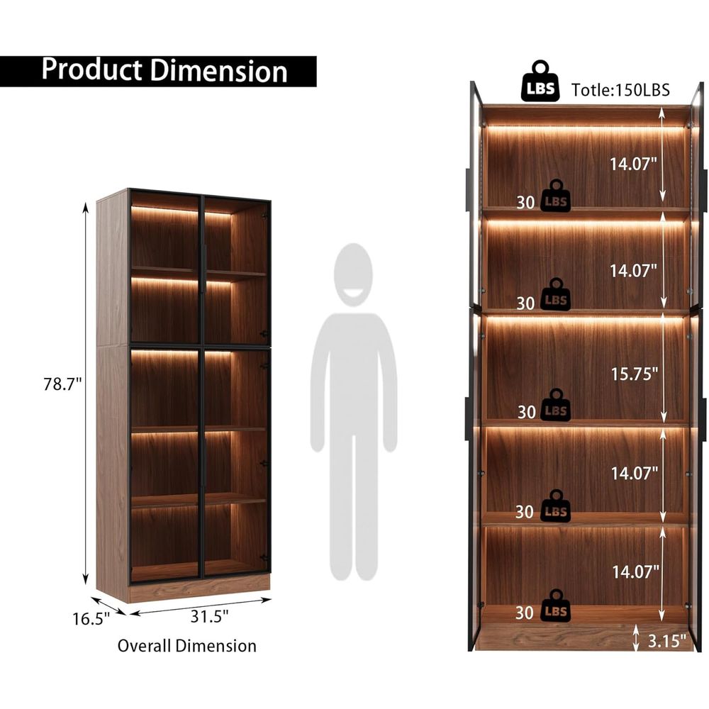 78.7 LED-lit 5-Tier Glass Door - Office Storage Cabinet のレビューと価格
