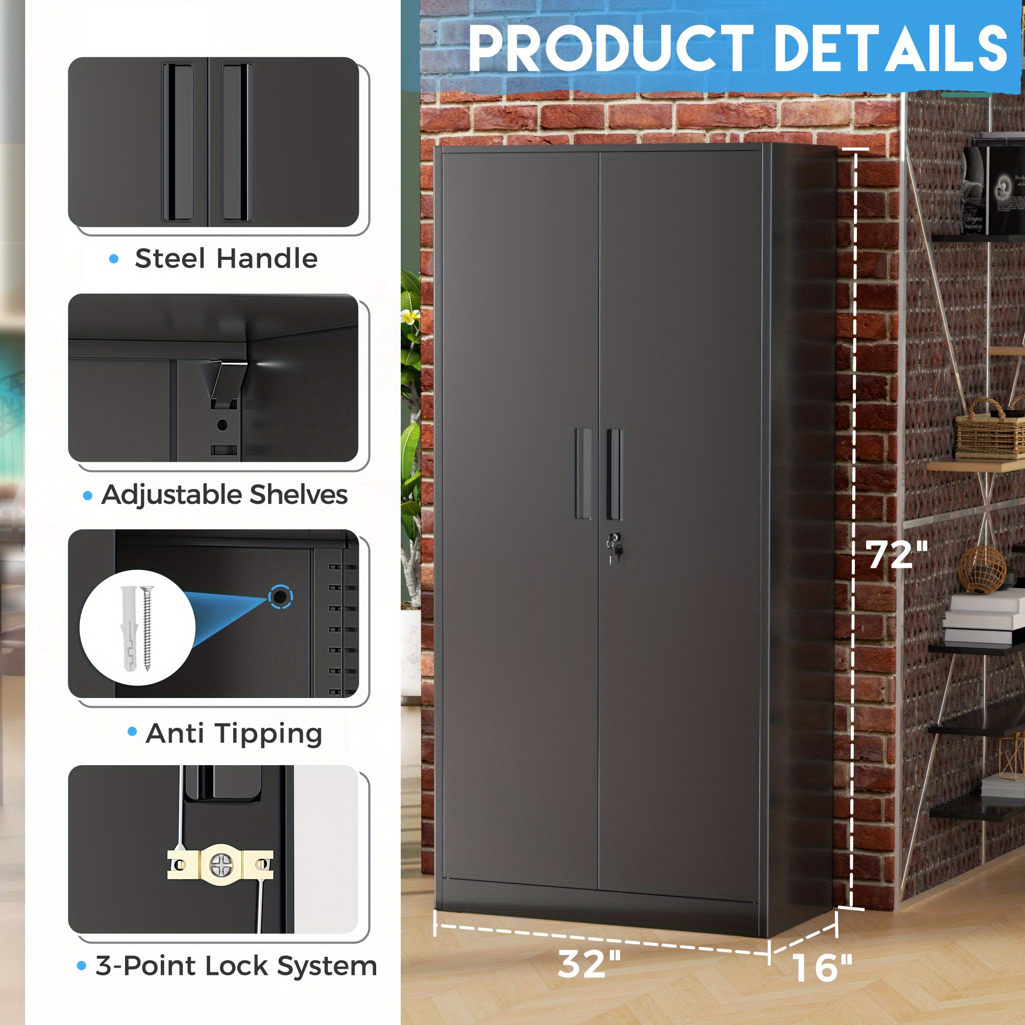 Metal Storage Cabinet, 71''/ 3 - Office Storage Cabinet のレビューと価格