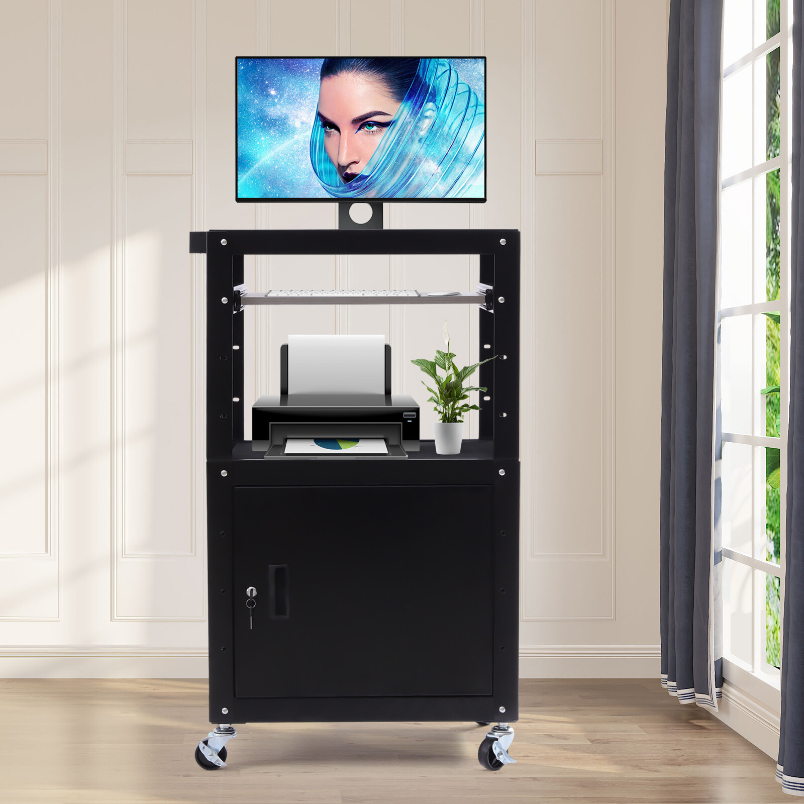 Portable Black AV Cart Steel A - Adjustable Laptop Table のレビューと価格